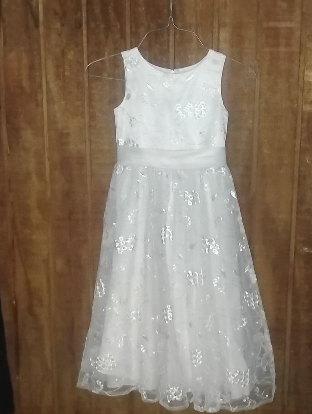 Girls' White Floral Lace A-Line Party Dress